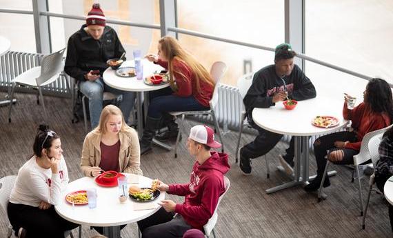  Students gathering on campus Bistro